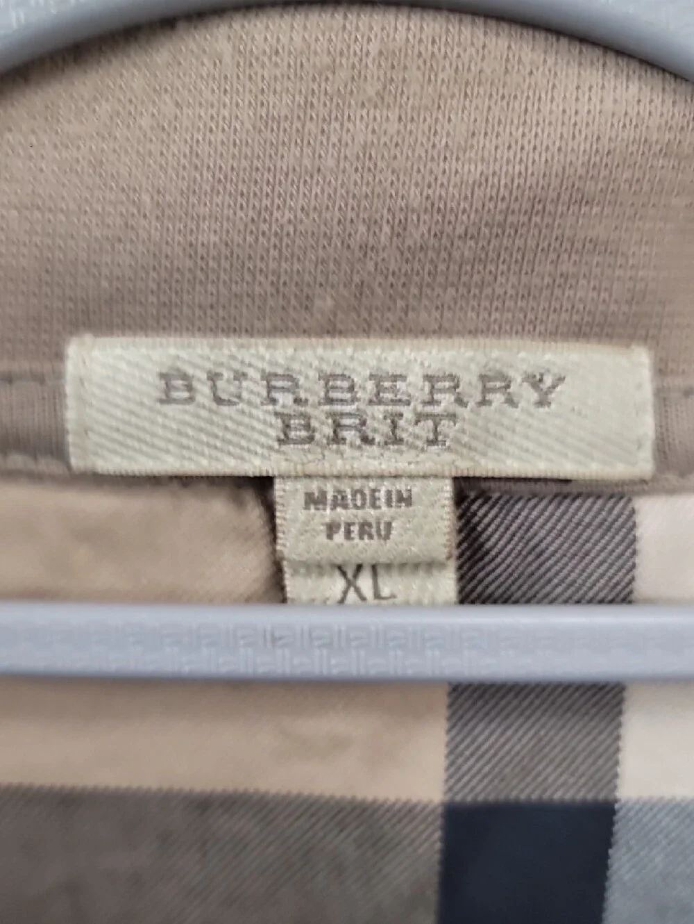 Burberry Tan Quarter Zip Pullover Sweater with Signature Check Collar Size XL
